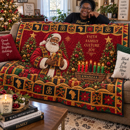 Black Santa Christmas Blessings Quilted Blanket SN0PT1298