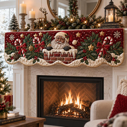 Black Santa Christmas Hearth Quilted Mantel Scarf SN0DV601