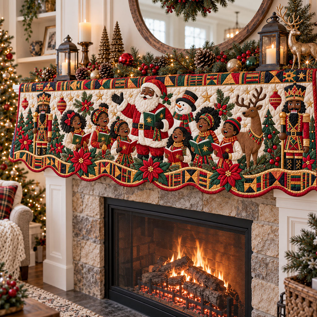 Black Santa Christmas Legacy Quilted Mantel Scarf SN0PT1286