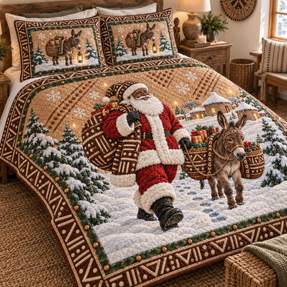 Black Santa Christmas 3-Piece Quilted Bedding Set SN0TD740