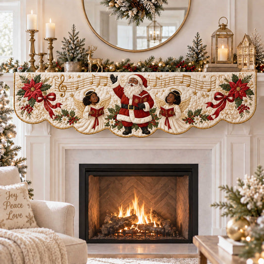 Black Santa Christmas Quilted Mantel Scarf SN0TD577