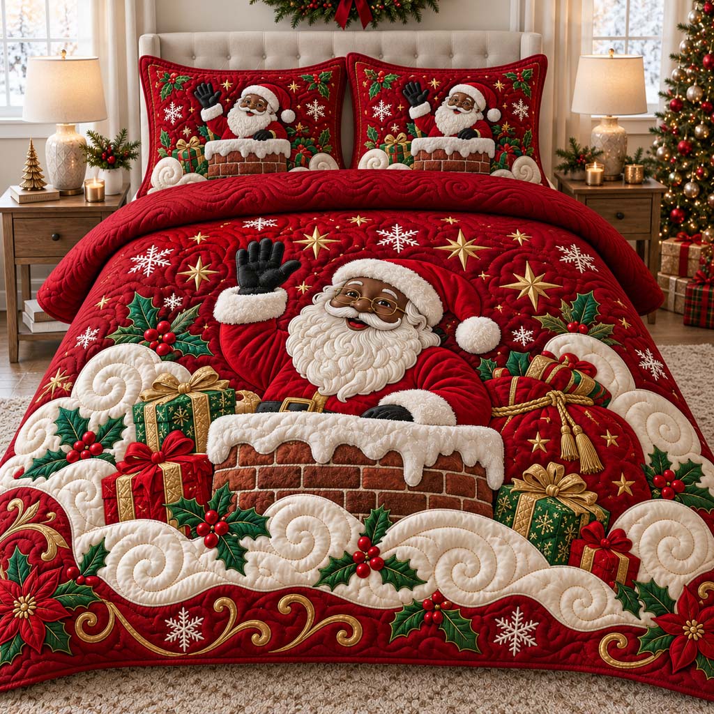 Black Santa Delight 3-Piece Quilted Bedding Set SN0HH0574