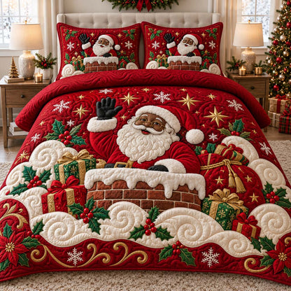 Black Santa Delight 3-Piece Quilted Bedding Set SN0HH0574