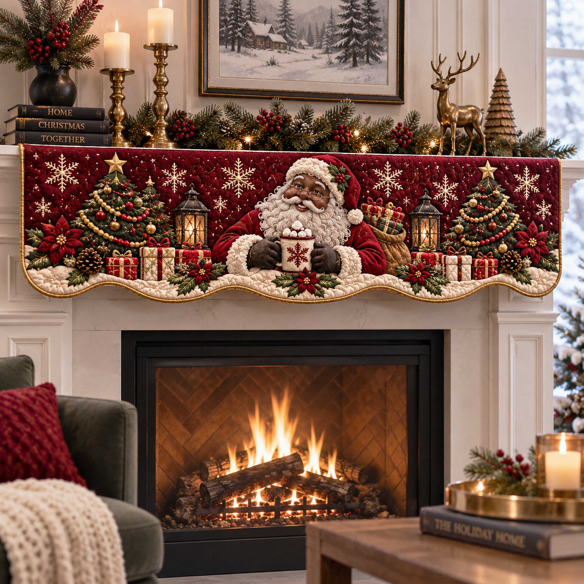 Black Santa Delight Quilted Mantel Scarf SN0TD575