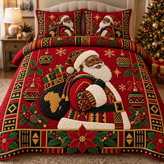 Black Santa Elegance 3-Piece Quilted Bedding Set SN0HH0584