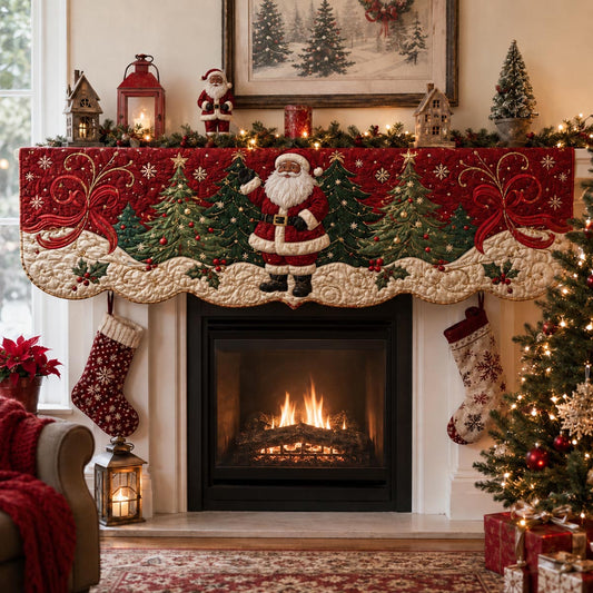 Black Santa Evergreen Quilted Mantel Scarf SN0DV599