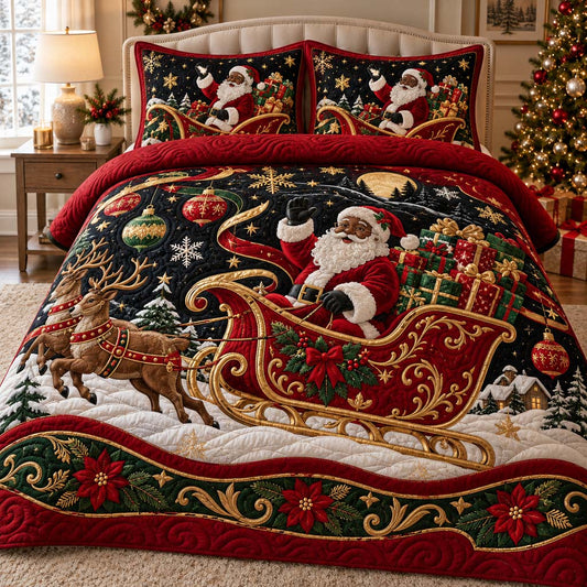 Black Santa Express 3-Piece Quilted Bedding Set SN0HH0575