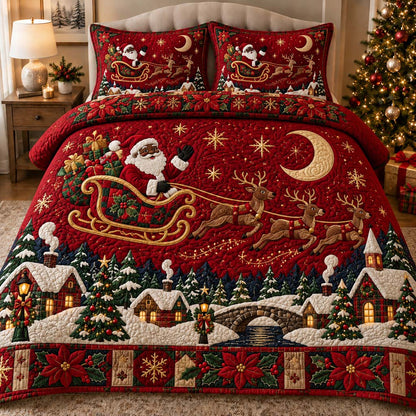 Black Santa Fantasy 3-Piece Quilted Bedding Set SN0HH0585