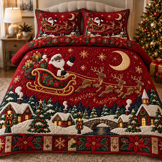 Black Santa Fantasy 3-Piece Quilted Bedding Set SN0HH0585