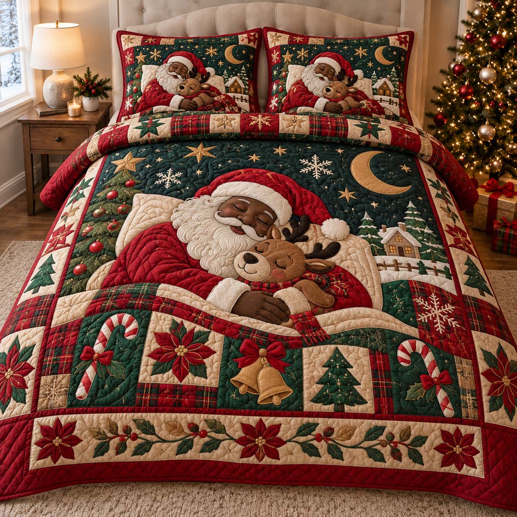 Black Santa Fellowship 3-Piece Quilted Bedding Set SN0HH0576
