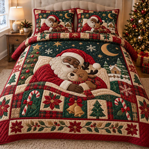 Black Santa Fellowship 3-Piece Quilted Bedding Set SN0HH0576