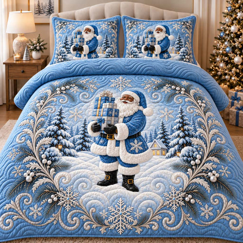 Black Santa Frosty 3-Piece Quilted Bedding Set SN0HH0577
