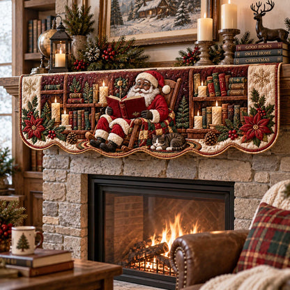 Black Santa Greetings Quilted Mantel Scarf SN0TD574