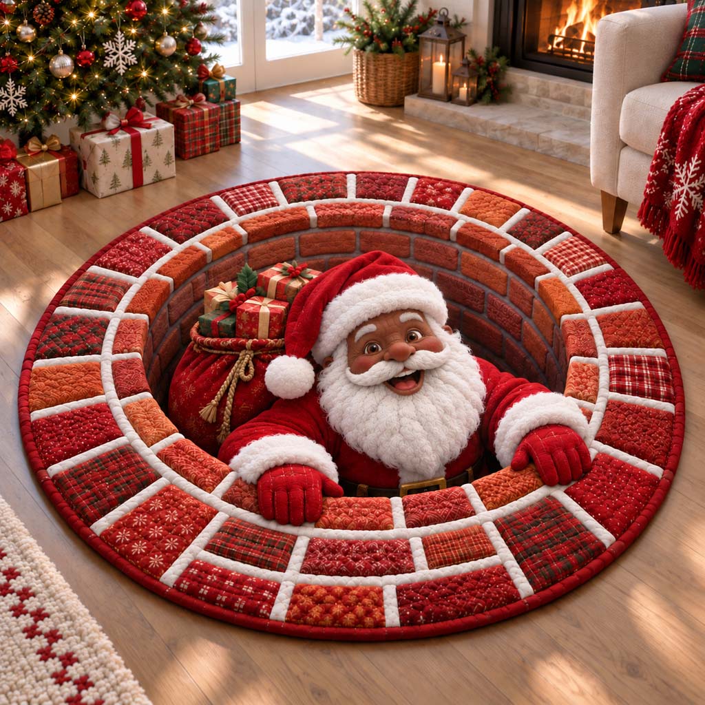 Black Santa Hearth Quilted Round Mat SN0HH0449