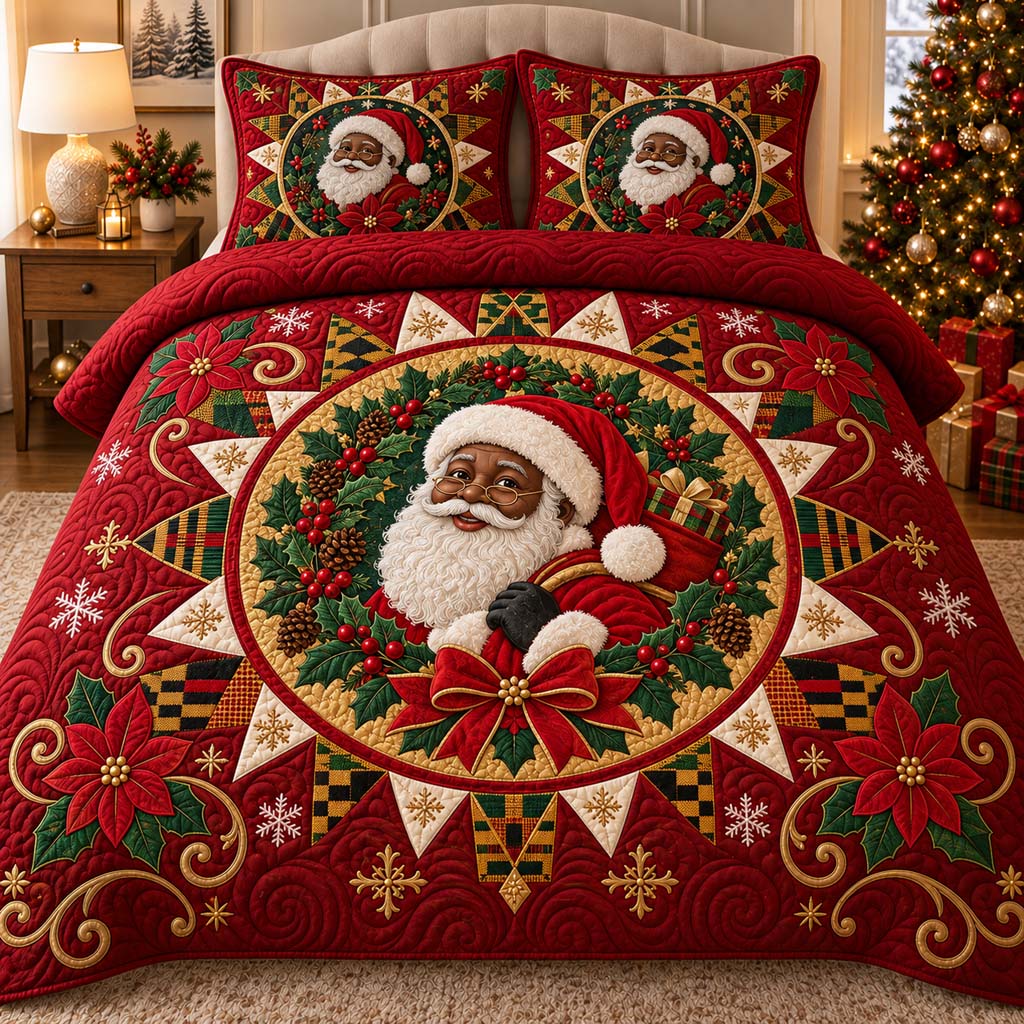 Black Santa Heritage 3-Piece Quilted Bedding Set SN0HH0586