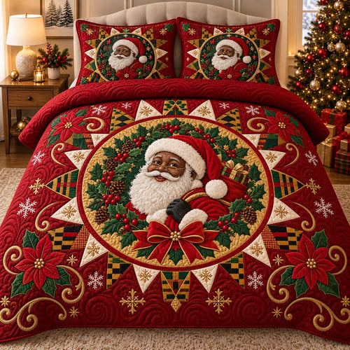 Black Santa Heritage 3-Piece Quilted Bedding Set SN0HH0586