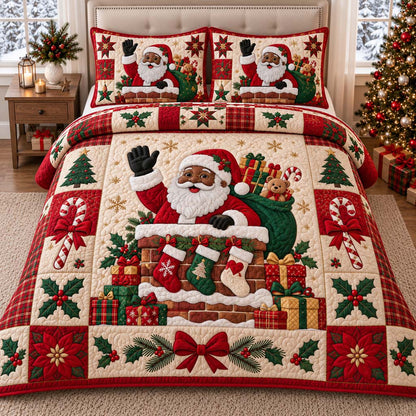 Black Santa Holiday 3-Piece Quilted Bedding Set SN0HH0579