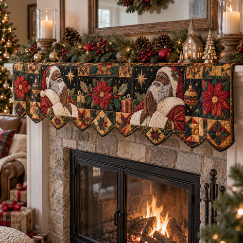 Black Santa Holiday Blessings Quilted Mantel Scarf SN0PT1287