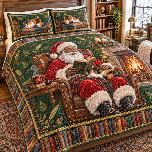 Black Santa Holiday 3-Piece Quilted Bedding Set SN0TD741