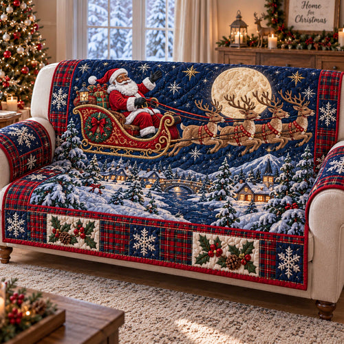 Black Santa Holiday Quilted Sofa Cover SN0TD714