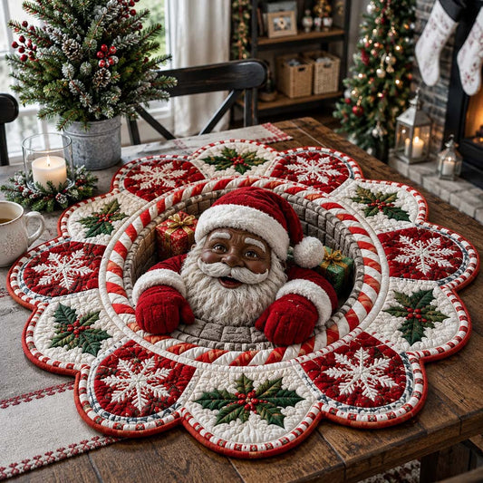 Black Santa Holly Custom Shape Quilted Table Topper SN0HH0259