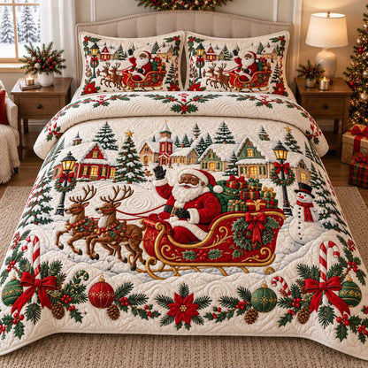 Black Santa Journey 3-Piece Quilted Bedding Set SN0HH0580