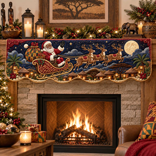Black Santa Joy Quilted Mantel Scarf SN0TD572