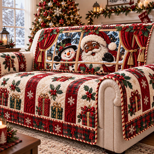 Black Santa Joy Quilted Sofa Cover SN0TD708