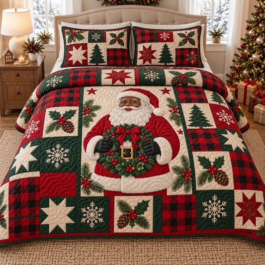 Black Santa Keepsake 3-Piece Quilted Bedding Set SN0HH0581