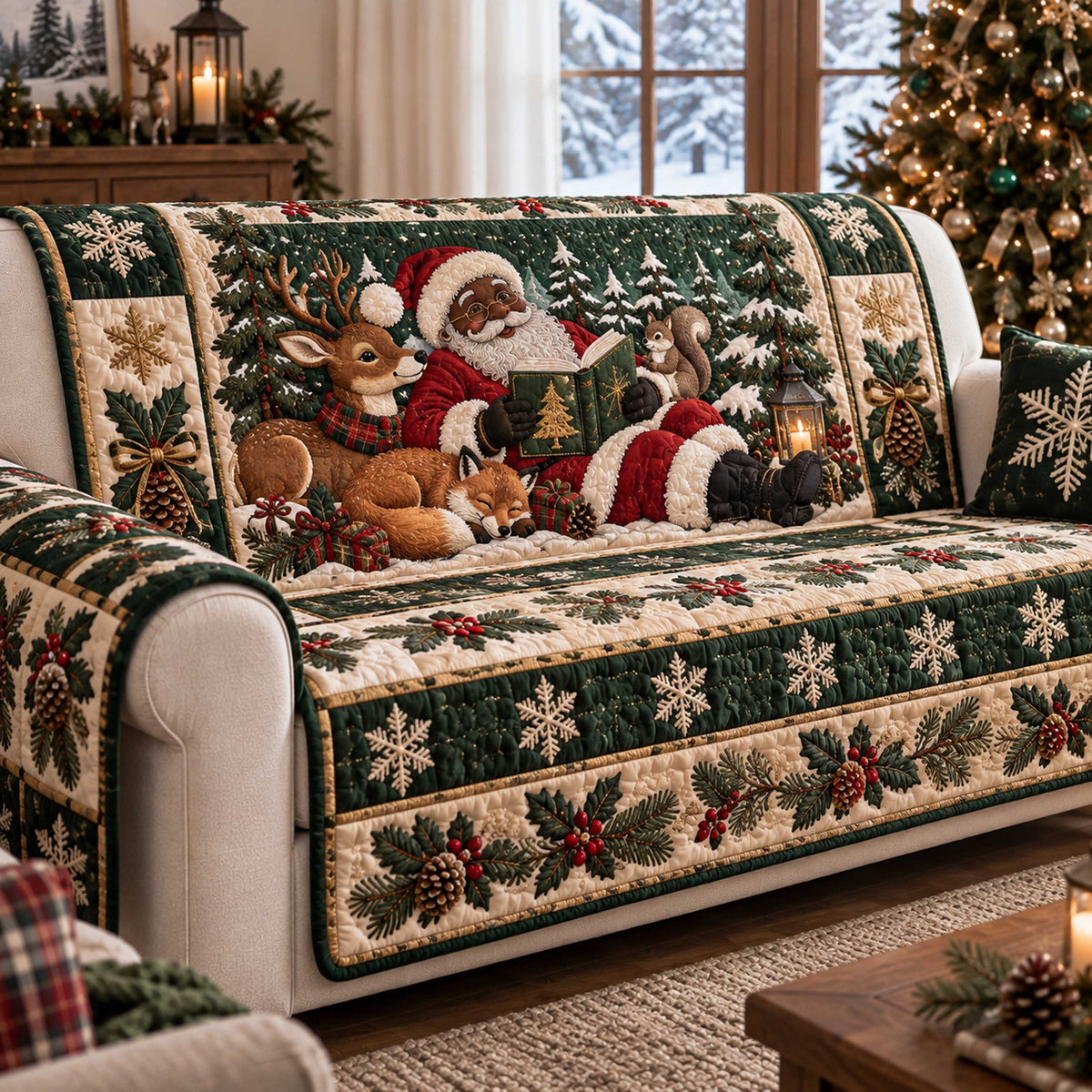 Black Santa Magic Quilted Sofa Cover SN0TD709