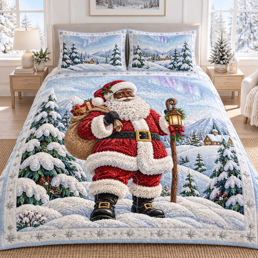 Black Santa Merriment 3-Piece Quilted Bedding Set SN0TD742