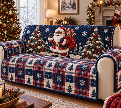 Black Santa Merriment Quilted Sofa Cover SN0TD715