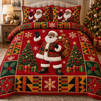 Black Santa Paradise 3-Piece Quilted Bedding Set SN0HH0588