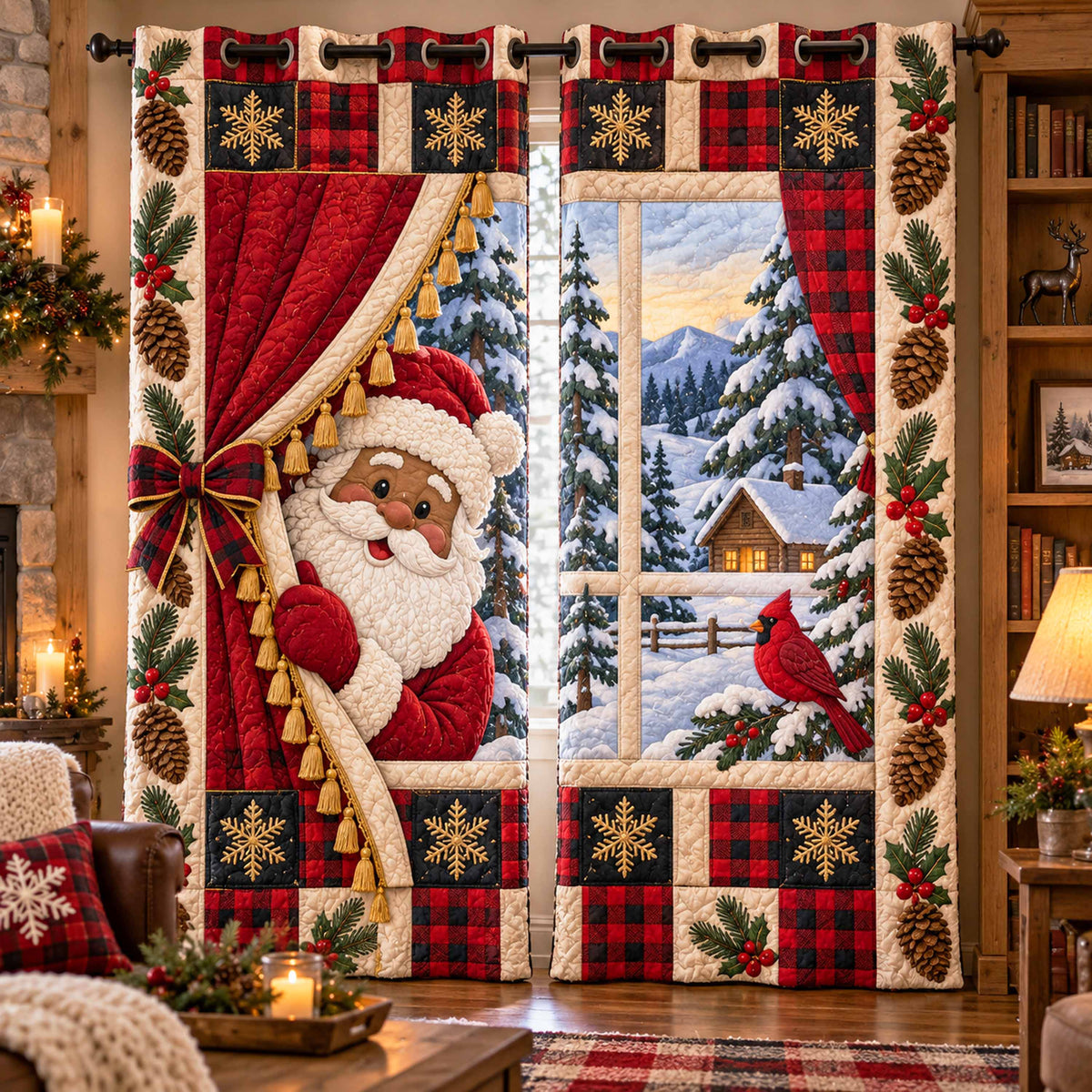 Black Santa Peek Quilted Curtains SN0TD845
