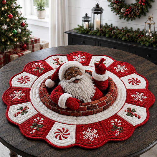 Black Santa Peppermint Custom Shape Quilted Table Topper SN0HH0260