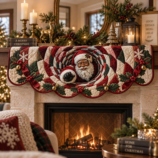 Black Santa Peppermint Swirl Quilted Mantel Scarf SN0DV600