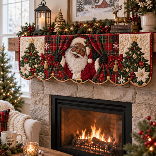 Black Santa Plaid Cheer Quilted Mantel Scarf SN0DV602