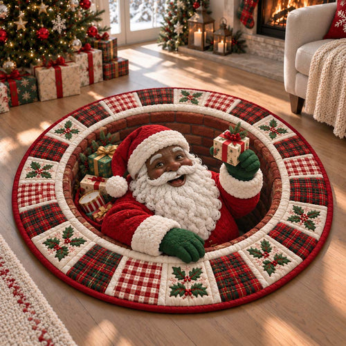 Black Santa Present Quilted Round Mat SN0HH0450