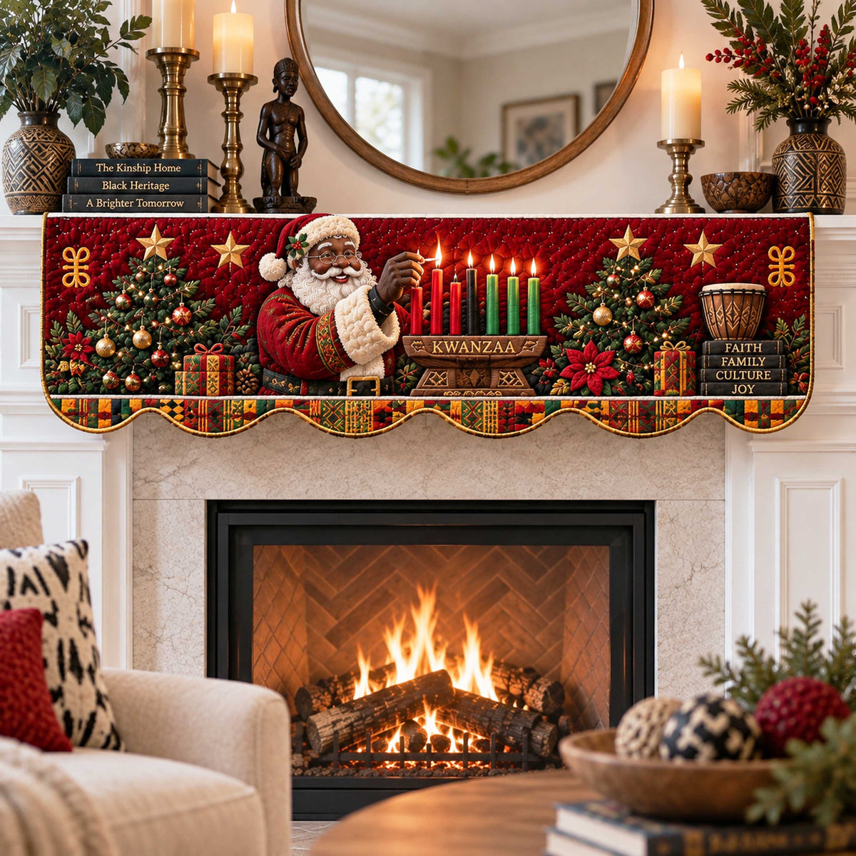 Black Santa Quilted Mantel Scarf SN0TD569