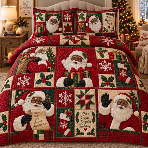 Black Santa Romance 3-Piece Quilted Bedding Set SN0HH0589