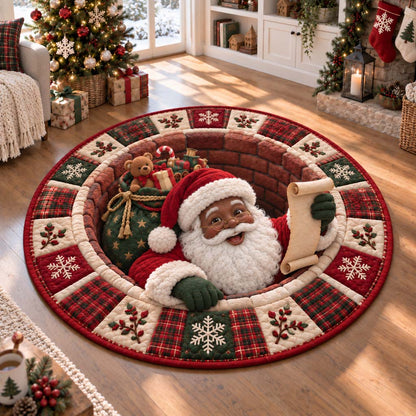 Black Santa Scroll Quilted Round Mat SN0HH0452