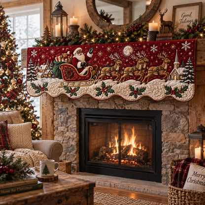 Black Santa Sleigh Ride Quilted Mantel Scarf SN0DV603
