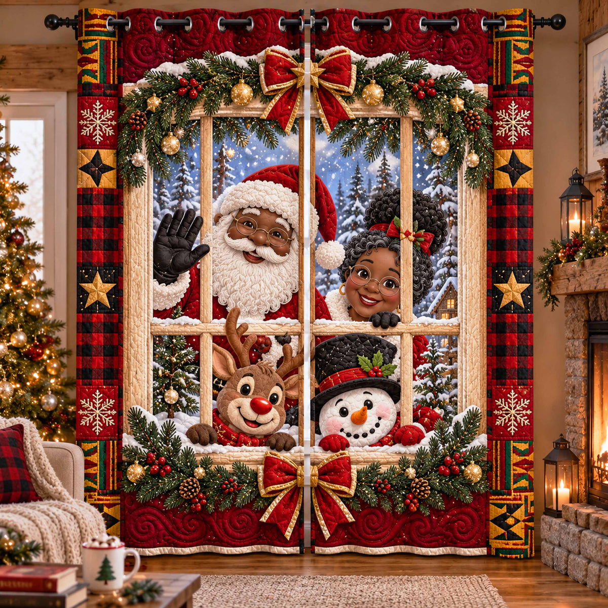Black Santa Surprise Quilted Curtains SN0TD848
