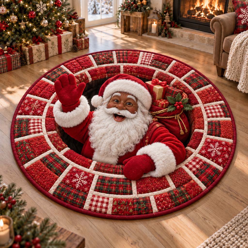 Black Santa Wave Quilted Round Mat SN0HH0453