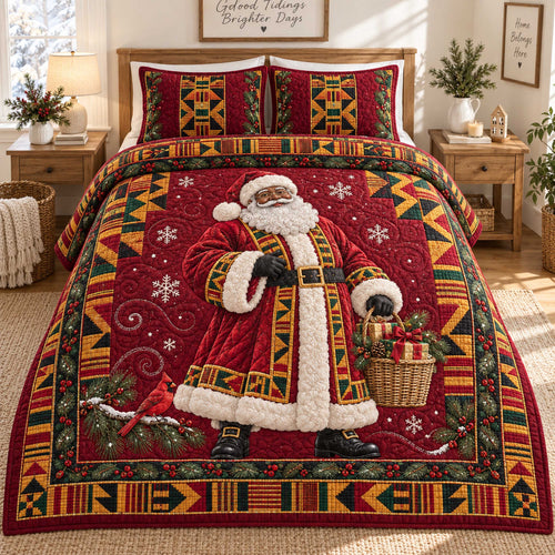 Black Santa Wonder 3-Piece Quilted Bedding Set SN0TD739