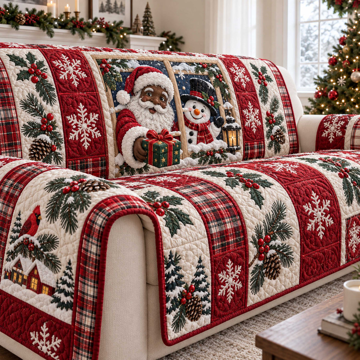 Black Santa Wonder Quilted Sofa Cover SN0TD712