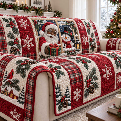 Black Santa Wonder Quilted Sofa Cover SN0TD712