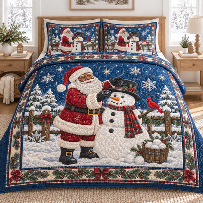 Black Santa Wonderland 3-Piece Quilted Bedding Set SN0TD743