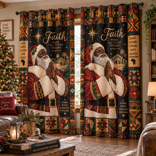 Black Santa’s Christmas Blessing Quilted Curtains SN0PT1249