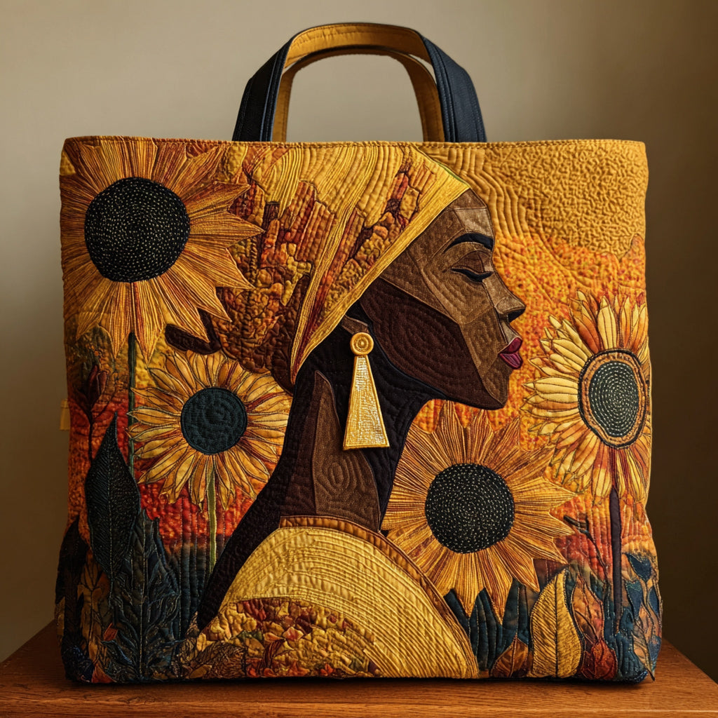 Black Woman Blossom Quilted Tote Bag NCU0HH706
